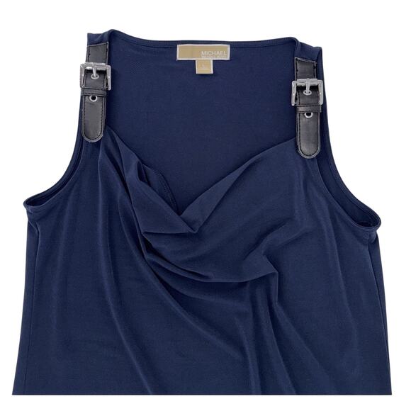 MICHAEL Michael Kors Tank Dress Buckle Accent Navy Large Sleeveless Draped Neck - Picture 2 of 8